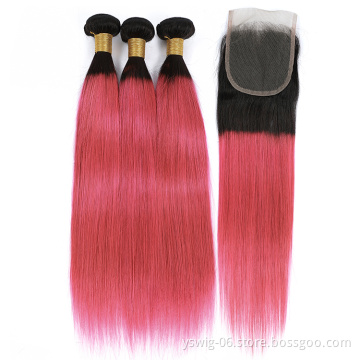 Ombre 1b/Pink# Color 100% Thick Bottom Straight Virgin Peruvian Hair Malaysian Virgin Unprocessed Cuticle Aligned Hair